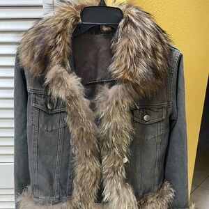 Vintage Jean Jacket with authentic Fox Fur neck, sleeves and rims